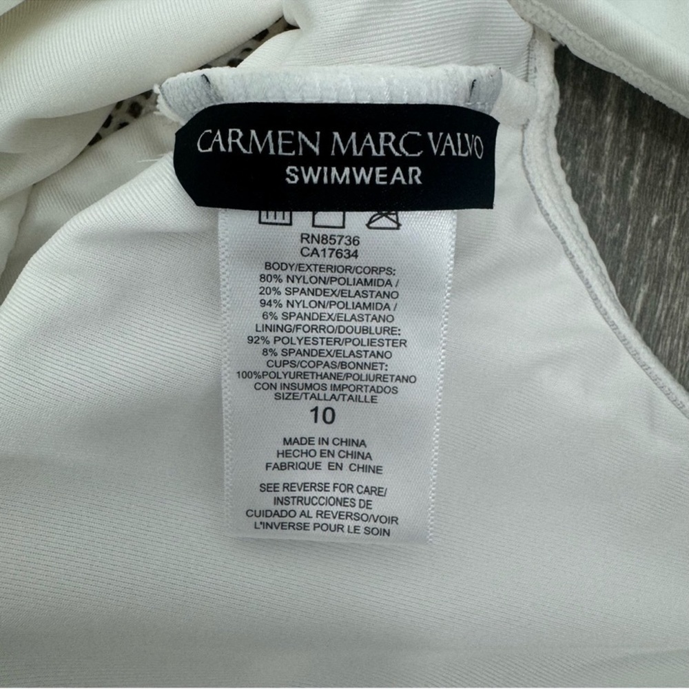 Carmen Marc Valvo White One-Shoulder Mesh Panel One-Piece Swimsuit Size 10 - Picture 4 of 8